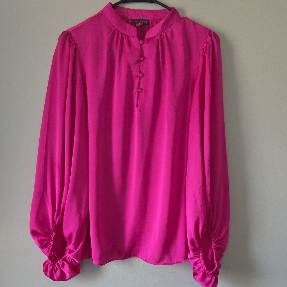 Vince Camuto Fuchsia Pink Puffy Sleeves Feminine Lightweight Blouse Sz M